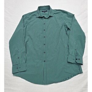 Mizzen + Main Leeward Dress Shirt XL Trim Tall Green Navy Gingham Performance